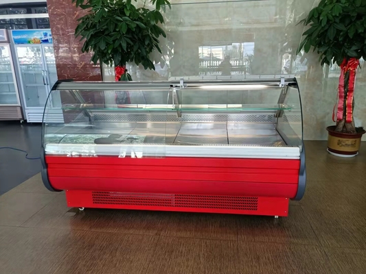 Meat display cabinet stainless steel glass front door flap type Fresh meat cabinet filp door with   looker