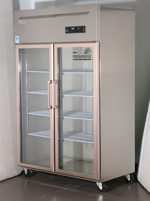 Commercial Glass Door Refrigerator Stainless Steel Upright Display Freezer